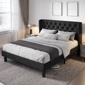 Queen Size Upholstered Platform Bed Frame with Wingback A74651