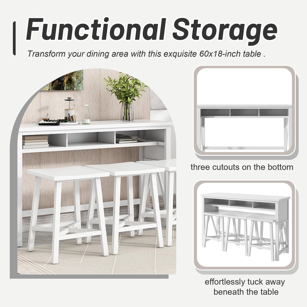 White 4-Piece Bar Table with Stools H175