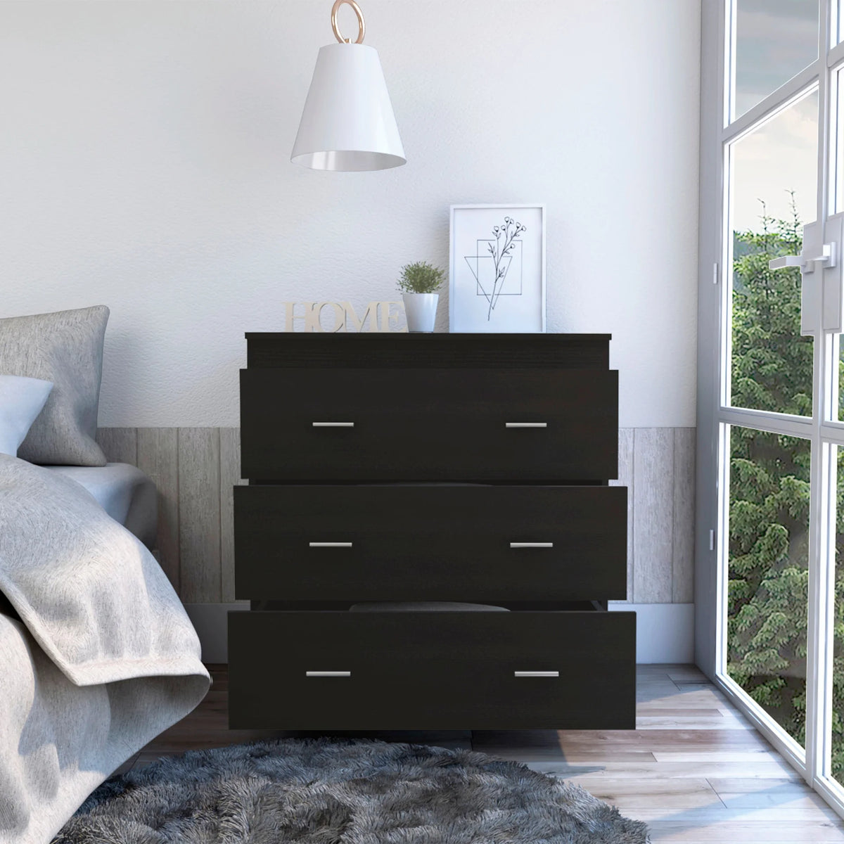 Black 3 Drawer Dresser with Metal Handles C46391