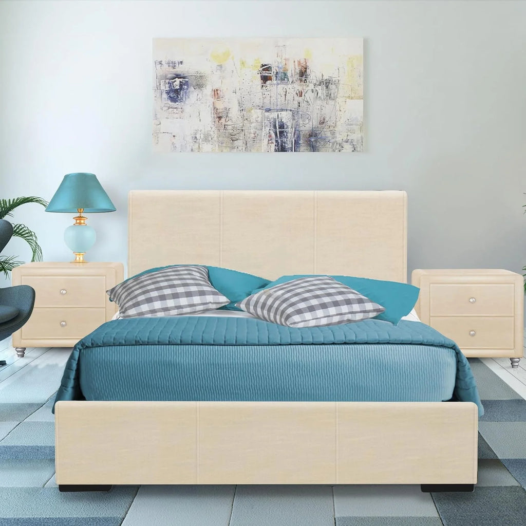 Beige Upholstered Platform Bed Frame Full C3169