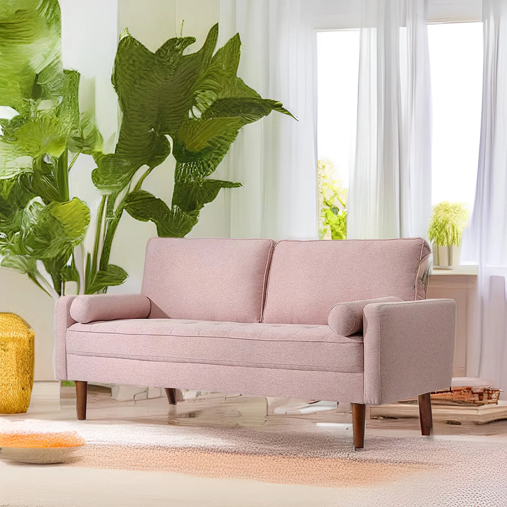 Pink Linen 2 Seater Sofa with 2 Pillows D487333