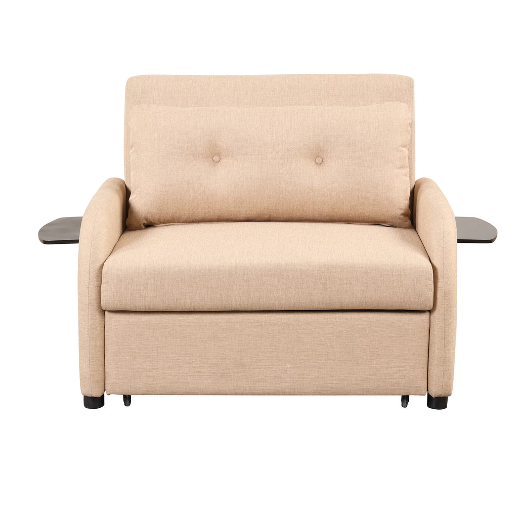 Beige 3 in 1 Pull Out Sofa Sleeper with 2 Wing Table and USB Charge O5807