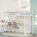 White Twin Metal Loft Bed with Desk, Ladder and Guardrail X263