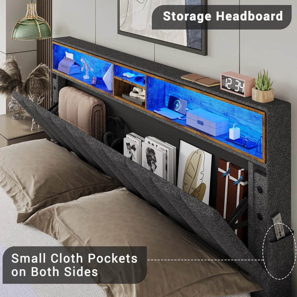 Queen Size LED Bed Frame with Outlet and USB Ports F182277