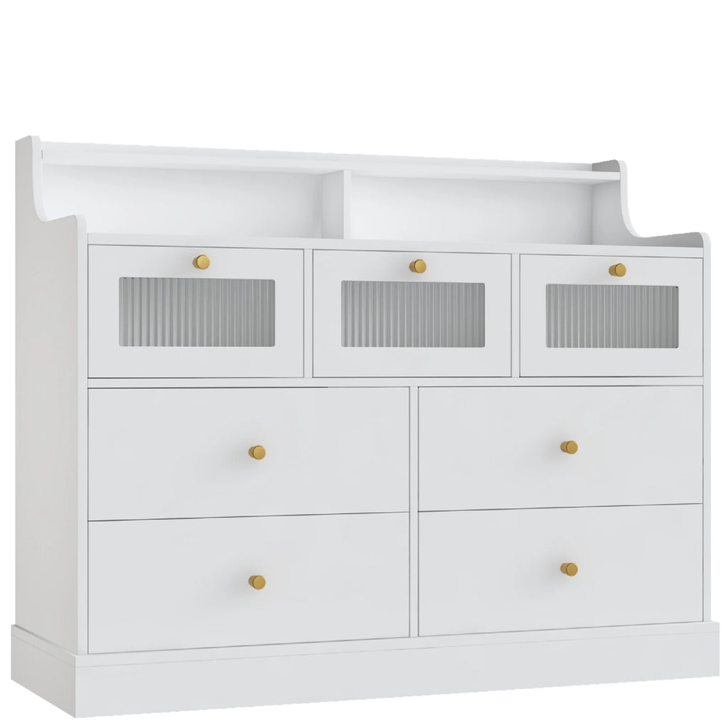 White 7 Drawer Glass Dresser P88622