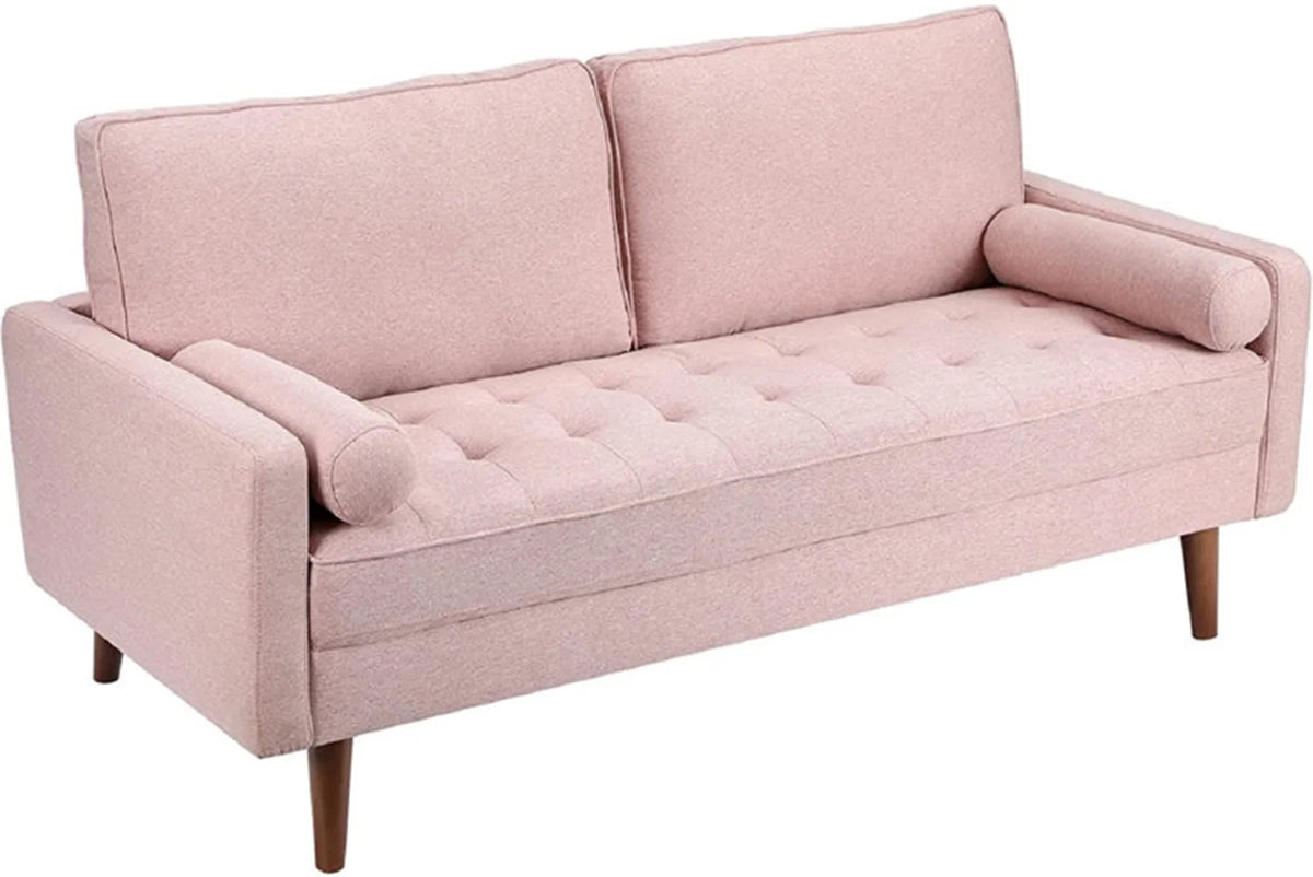 Pink Linen 2 Seater Sofa with 2 Pillows D487333