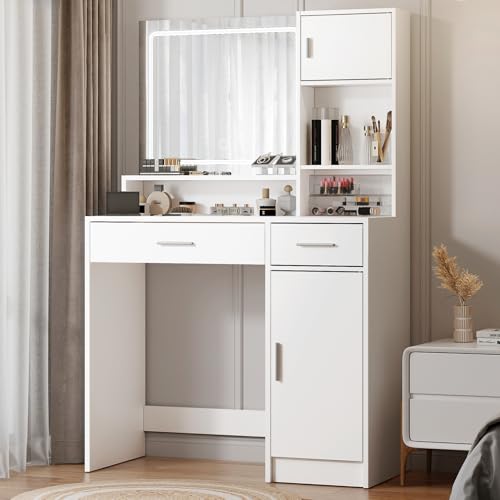 Vanity Desk with Mirror and LED Light Strip I9648