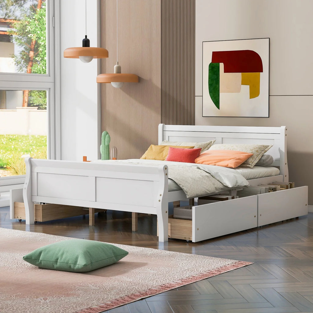 Queen Size Wood Platform Bed with 4 Drawers H12667