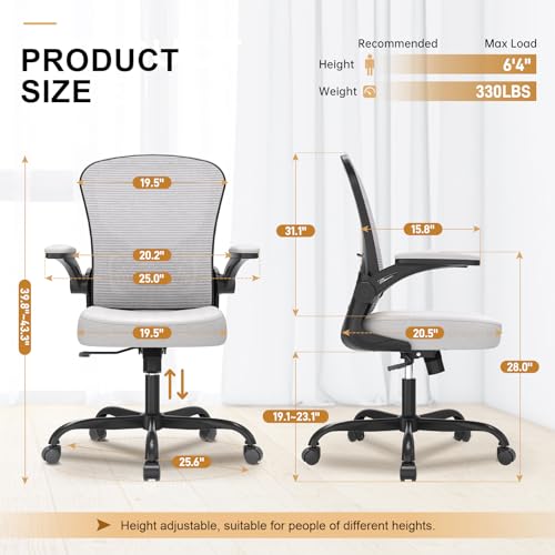 High Back Mesh Ergonomic Office Chair with Flip-up Armrests D717478