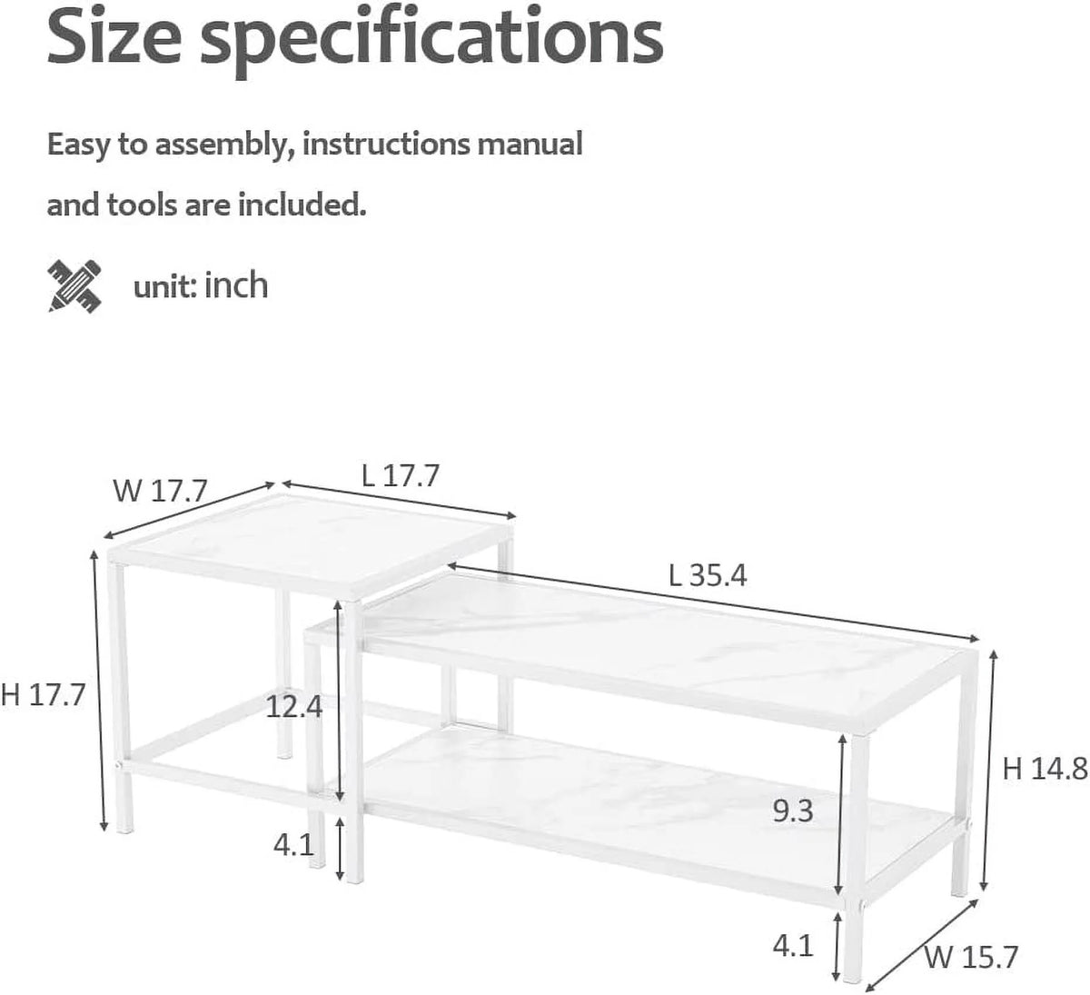 Marble Color Top Nesting Coffee Table Set with Metal Frame K757