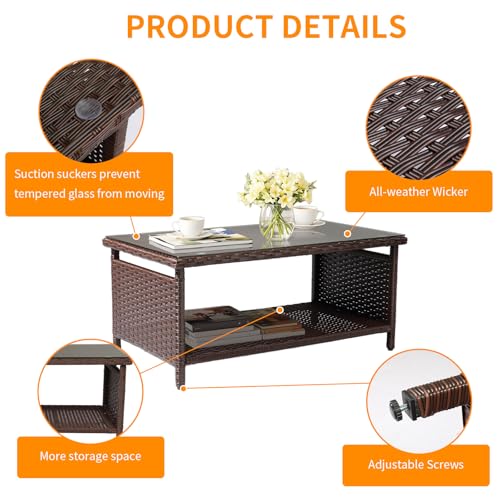 Brown Wicker Coffee Table with Storage F3705