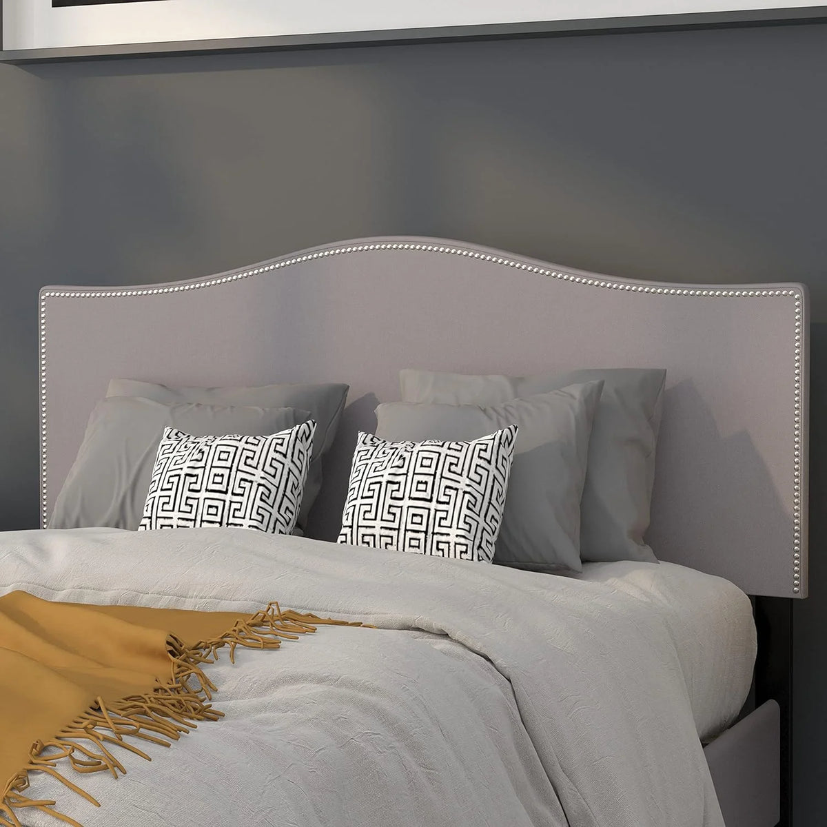 Light Gray Fabric Upholstered Full Size Headboard V9636