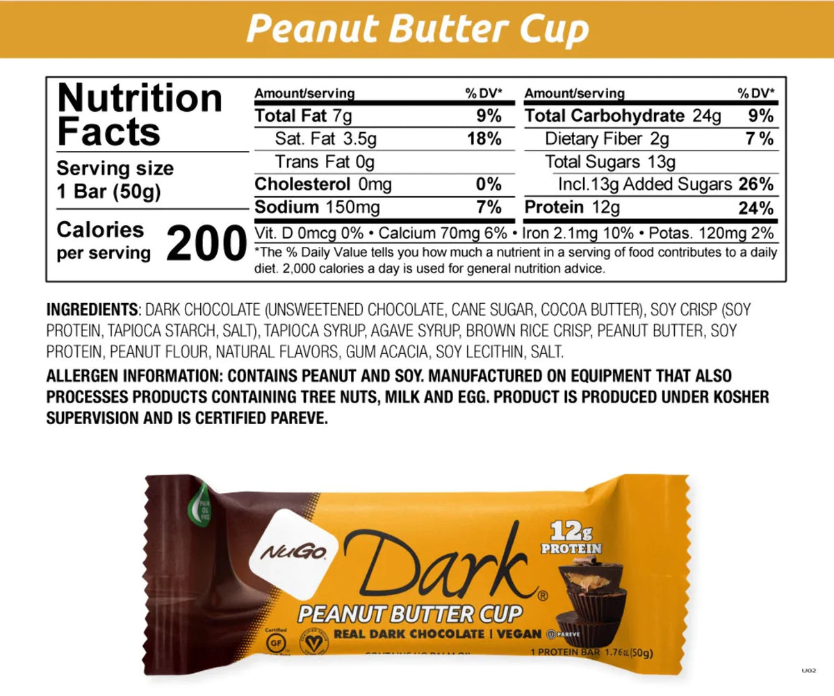 Dark Chocolate Peanut Butter Cup, 12g Vegan Protein, Gluten Free, 12 Count H9353