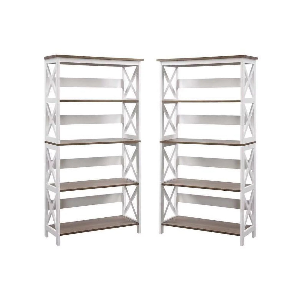 White 5 Tier Wood Bookcase Set of 2 C17327