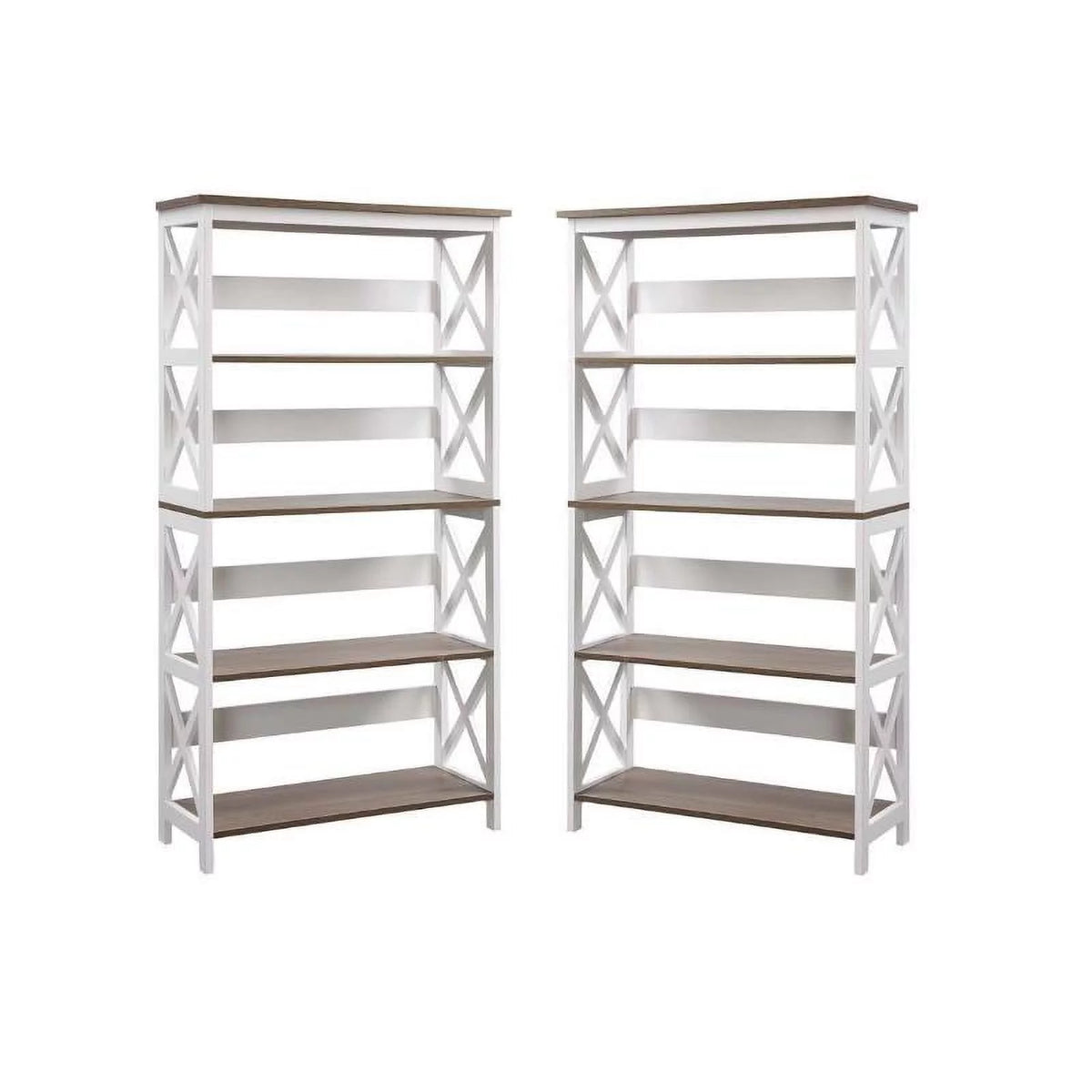 White 5 Tier Wood Bookcase Set of 2 C17327
