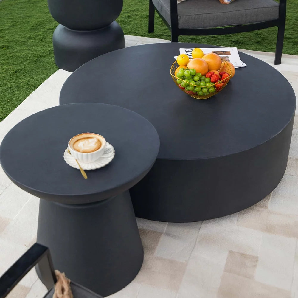 Slate Black Round Coffee Table End Table Set of 3 T51949