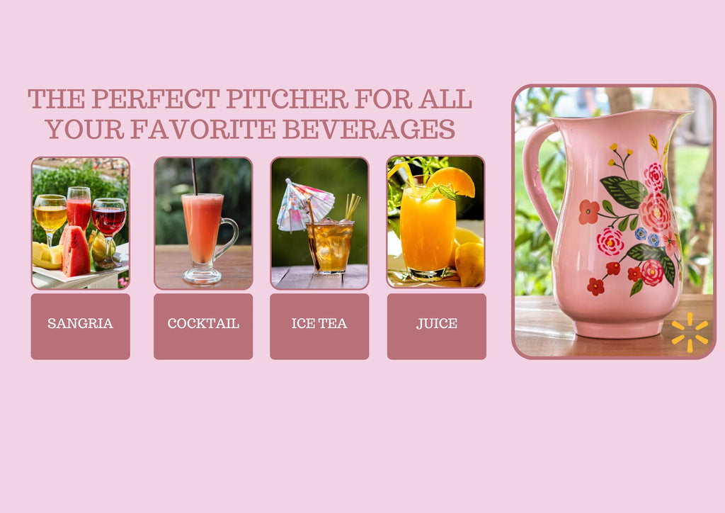 Hand-Painted Floral Stainless Steel Pink Water Pitcher E78158