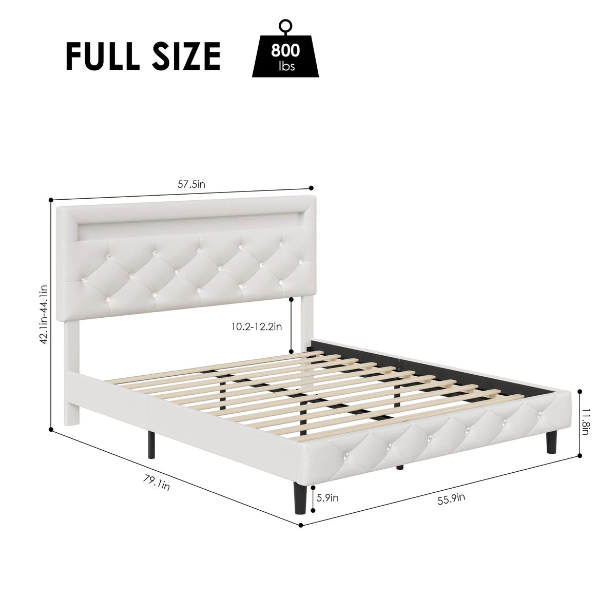 Full Size Black PU Upholstered Platform Bed Frame with LED S254