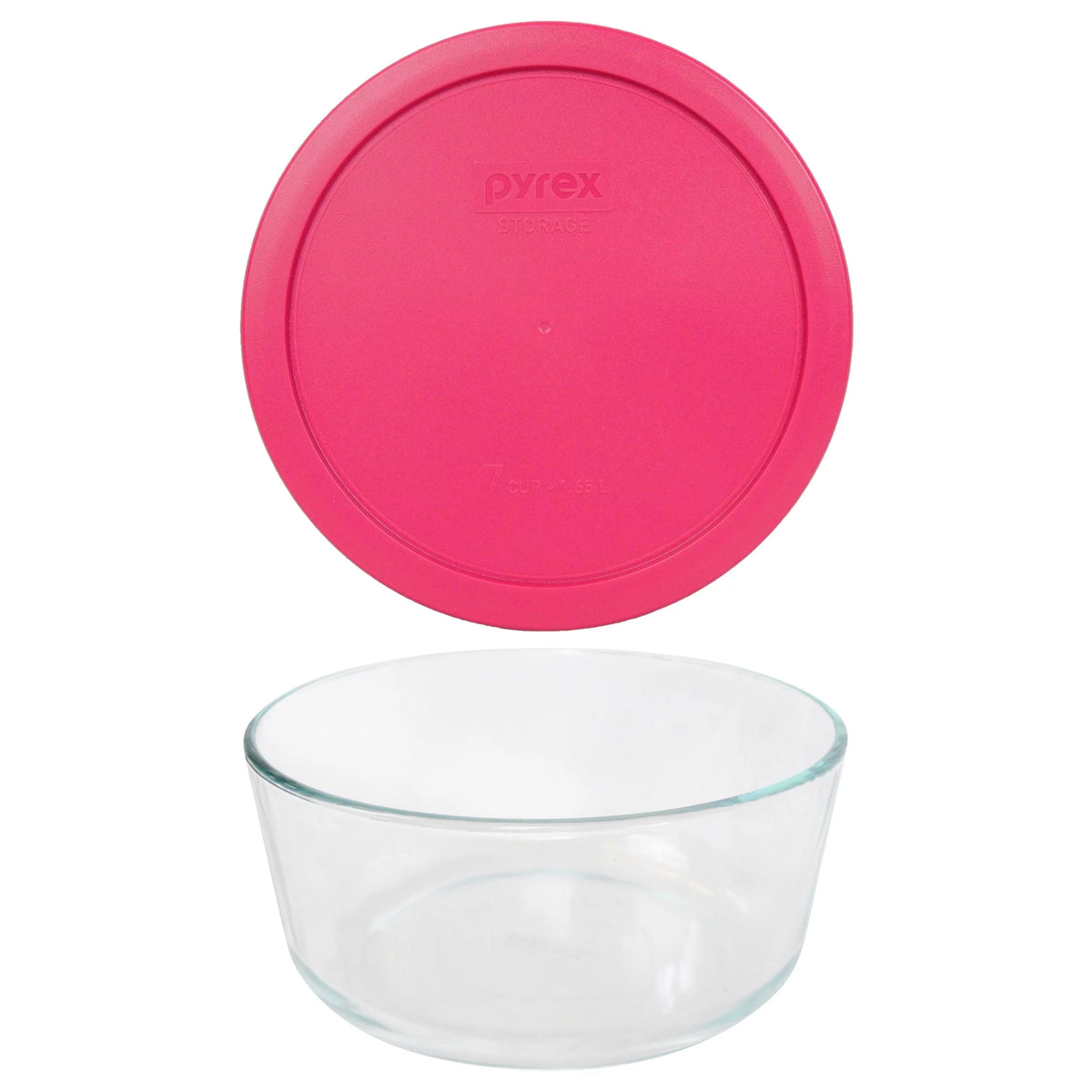 7-Cup Glass Food Storage Bowl with Pink Lid C7341