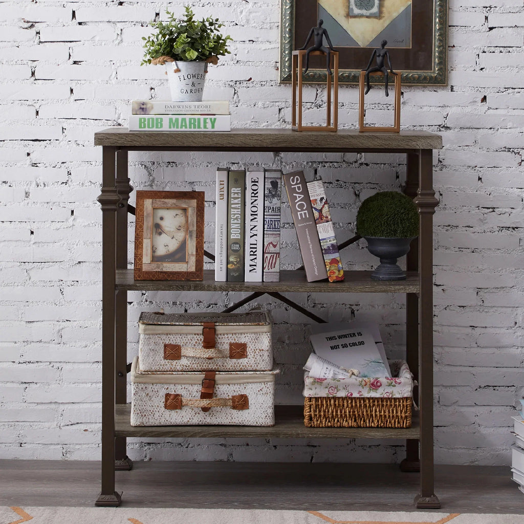 3-Tier Rustic Industrial Bookshelf K91877
