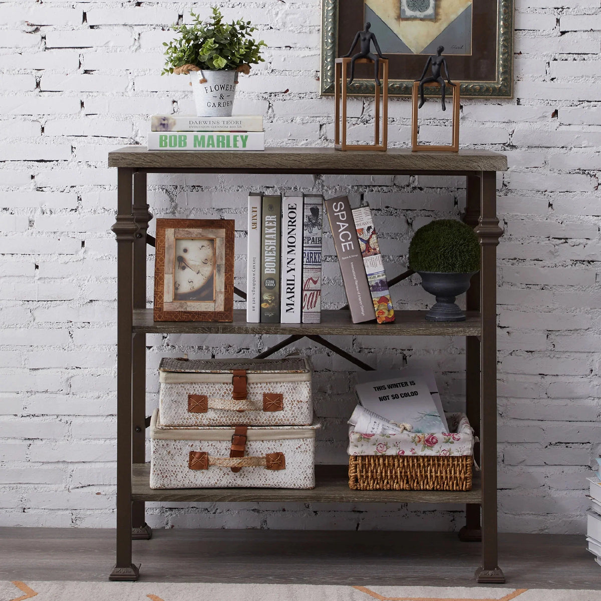 3-Tier Rustic Industrial Bookshelf K91877