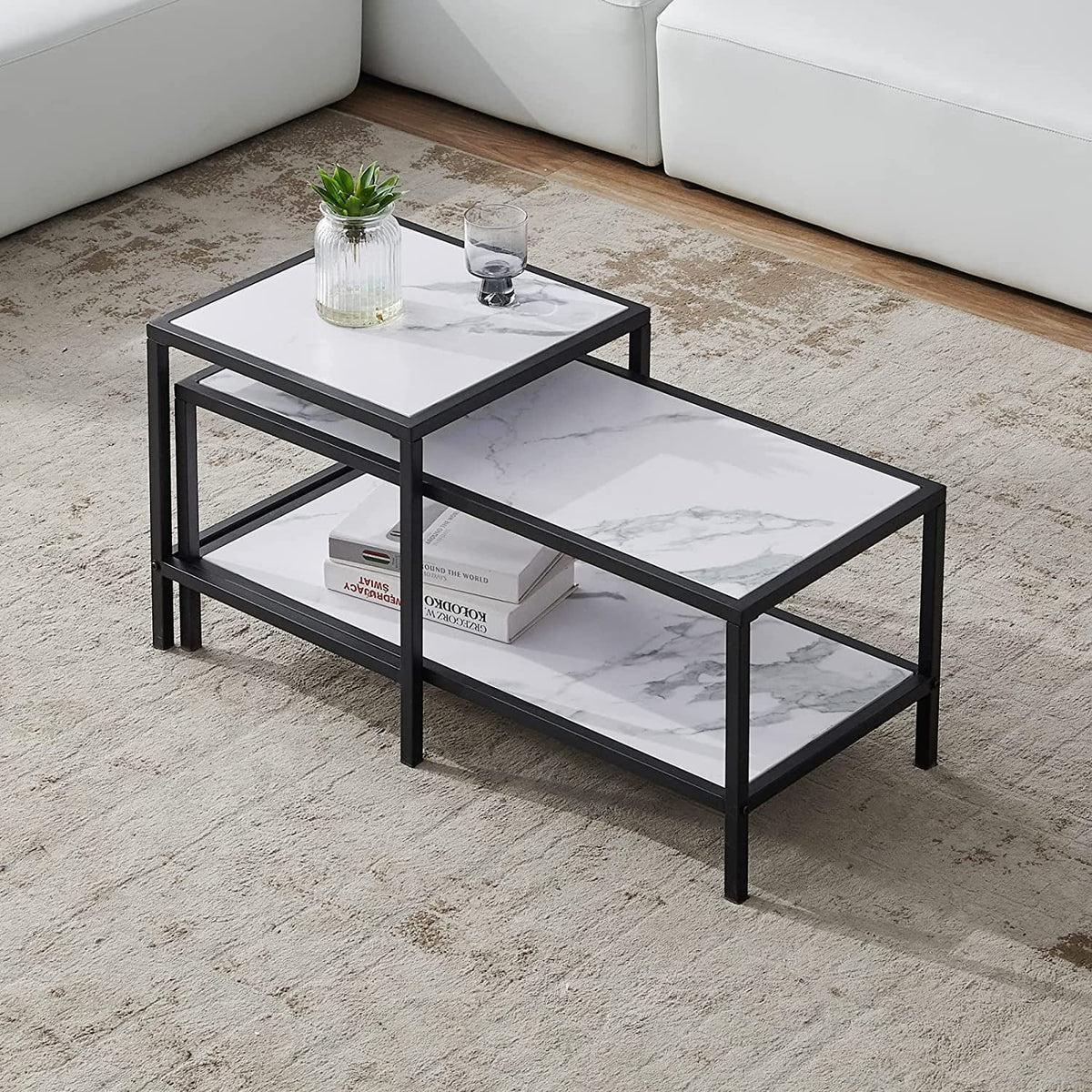 Marble Color Top Nesting Coffee Table Set with Metal Frame K757