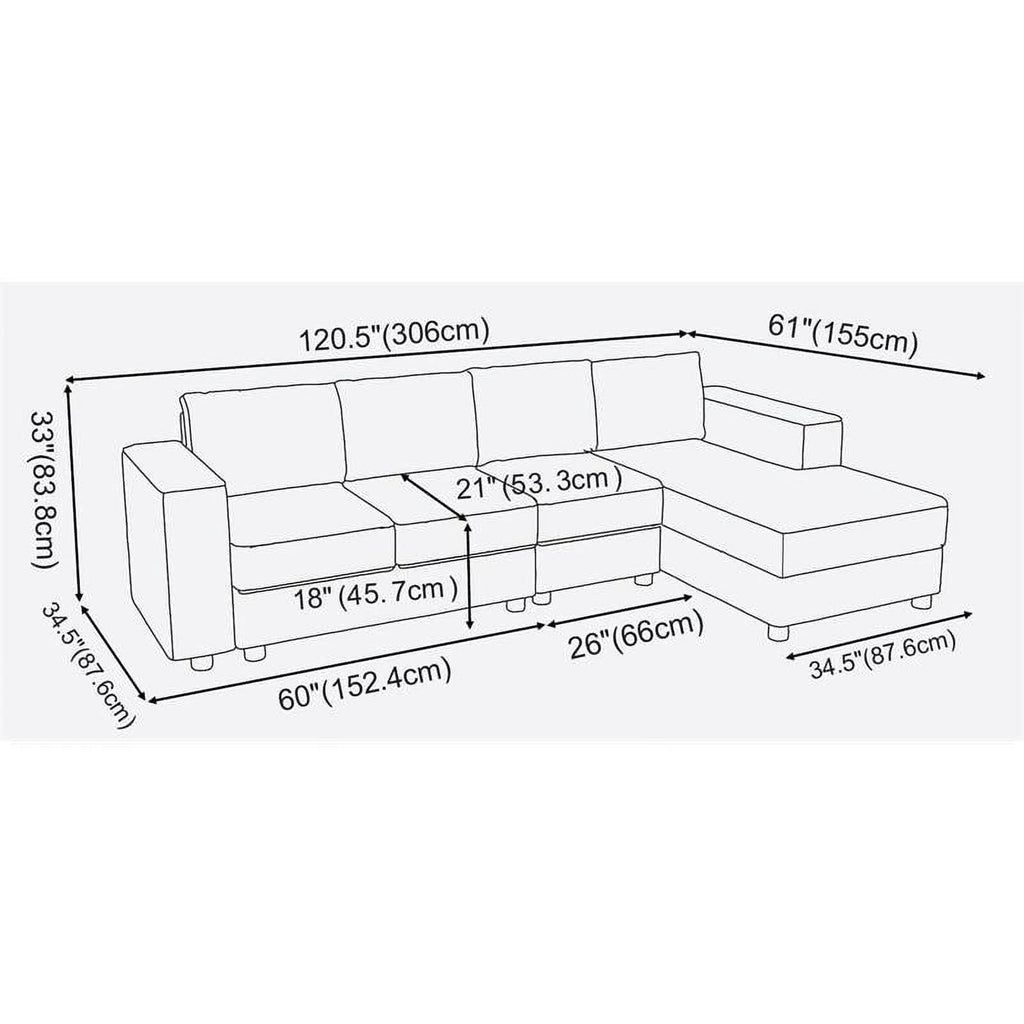 Gray Fabric 4-Seater Sectional Sofa with Reversible Chaise N37072
