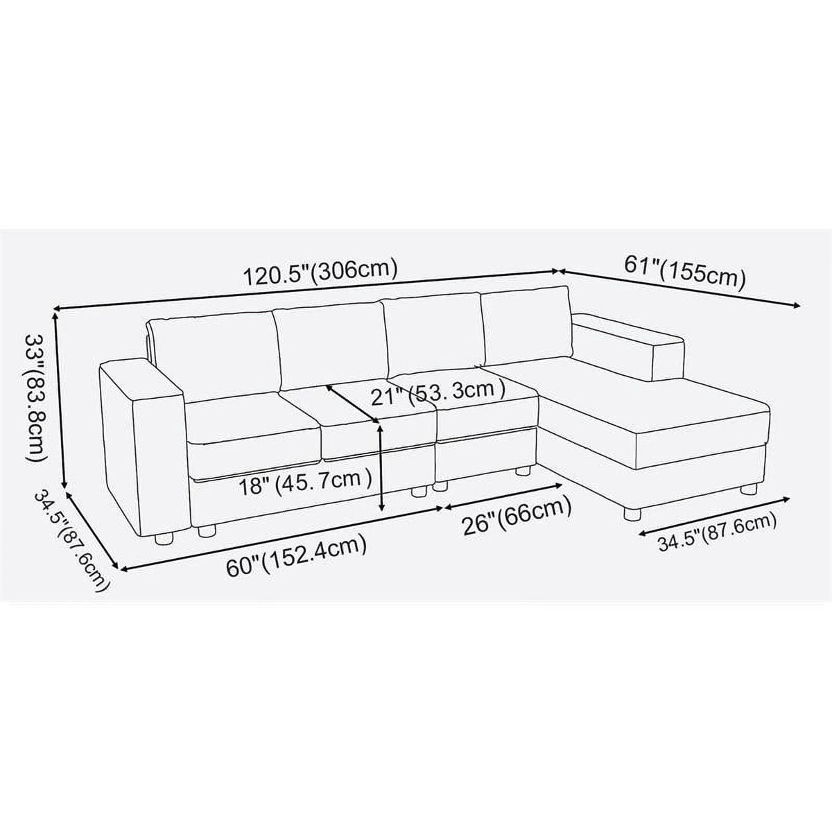 Gray Fabric 4-Seater Sectional Sofa with Reversible Chaise N37072