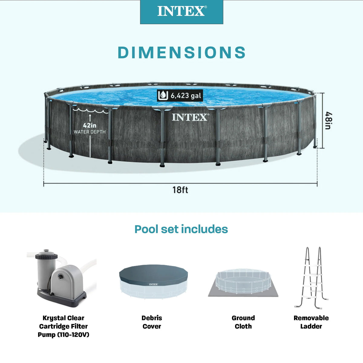 18' x 48 Above Ground Swimming Pool Set X841016