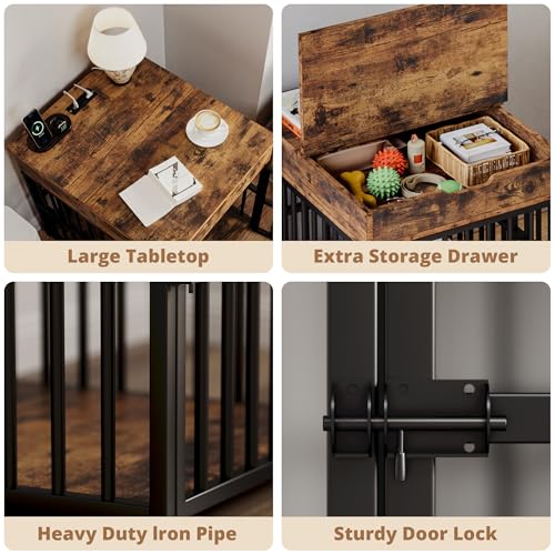 Wooden Dog Crate Furniture with Flip Top Drawer X348587