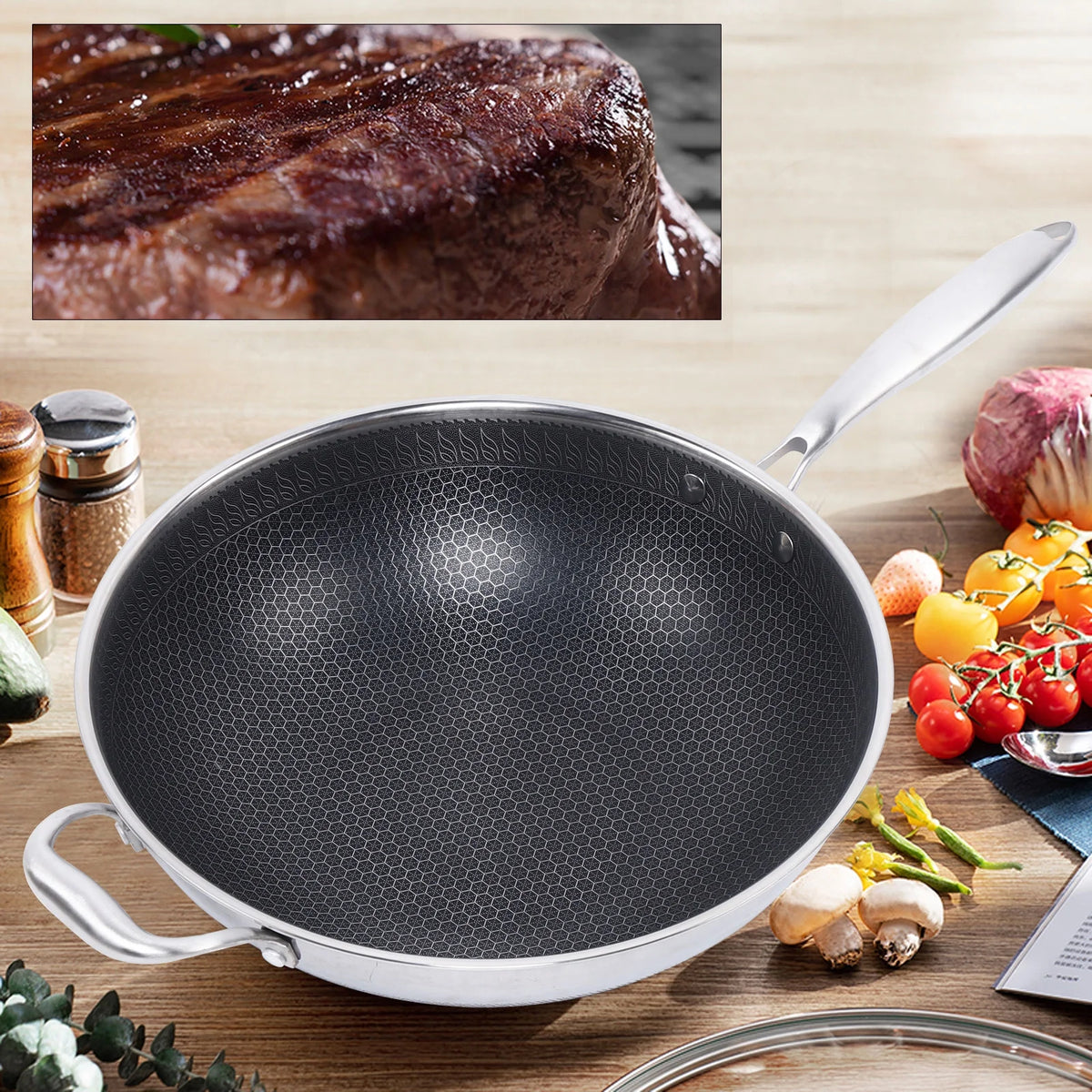 13In Nonstick Stainless Steel Frying Pan with Glass Lid X688