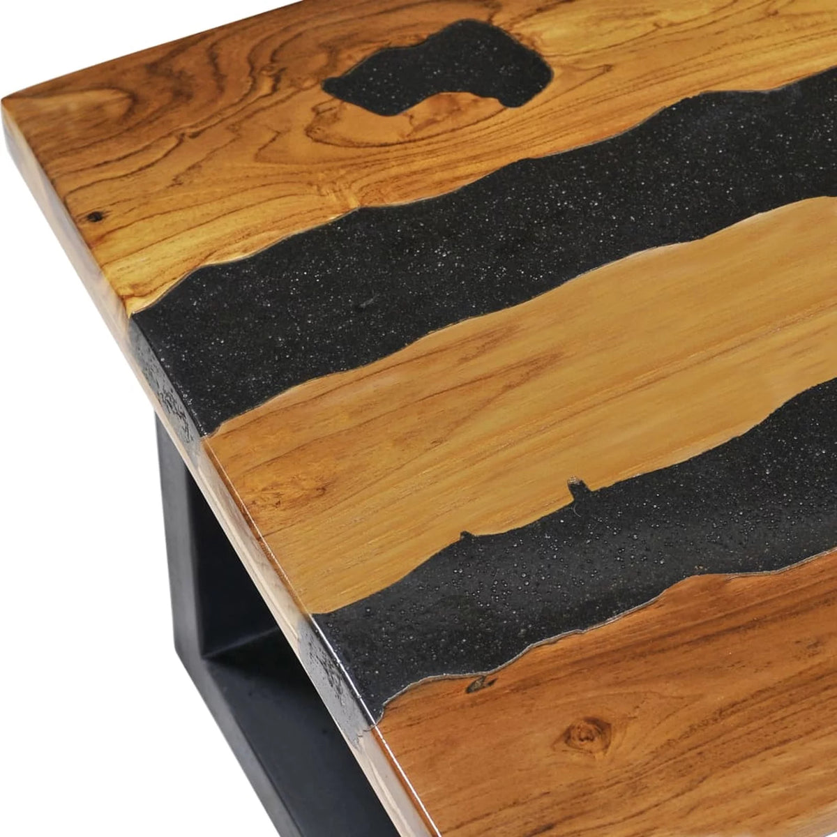 Solid Teak Wood and Lava Stone Coffee Table N104849