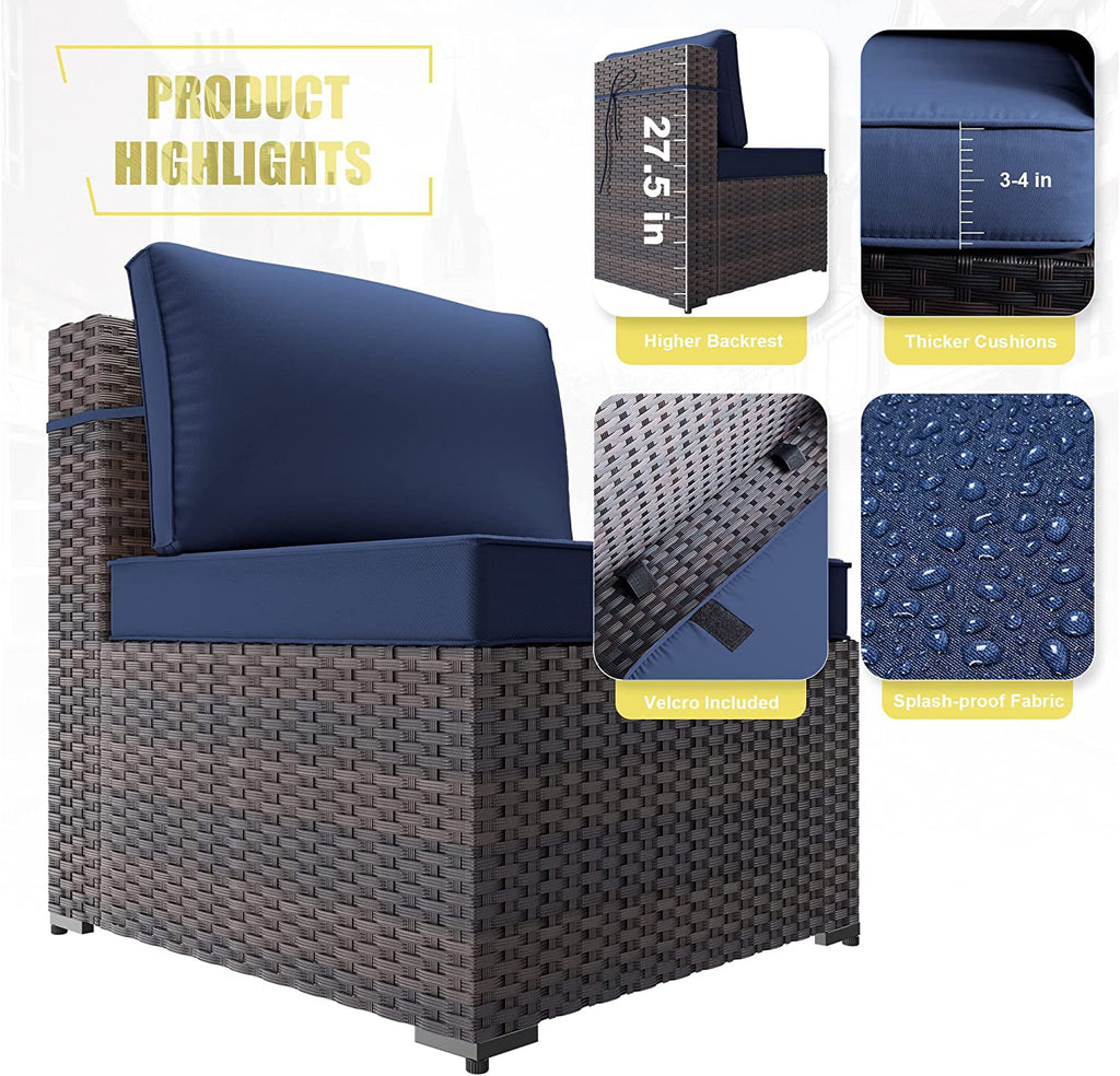15 Pieces Outdoor Patio Furniture Set with Propane Fire Pit Table Navy Blue P7385
