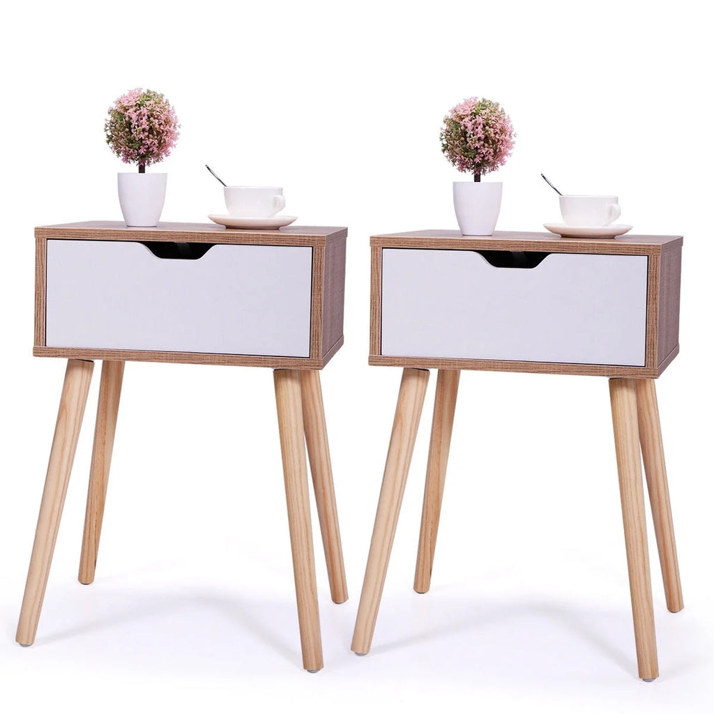 White 2Pcs Nightstand With Storage Drawers F315116