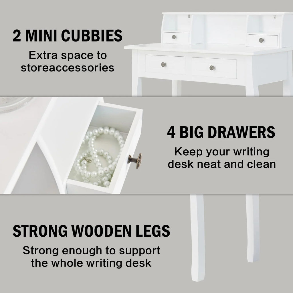 White 32 Inch Writing Desk with Storage Drawers P37343