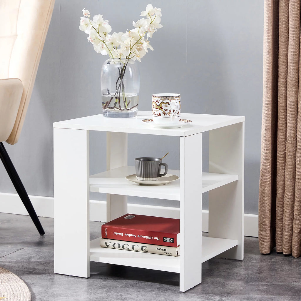 White 3 Tier Wood Square Nightstand S247