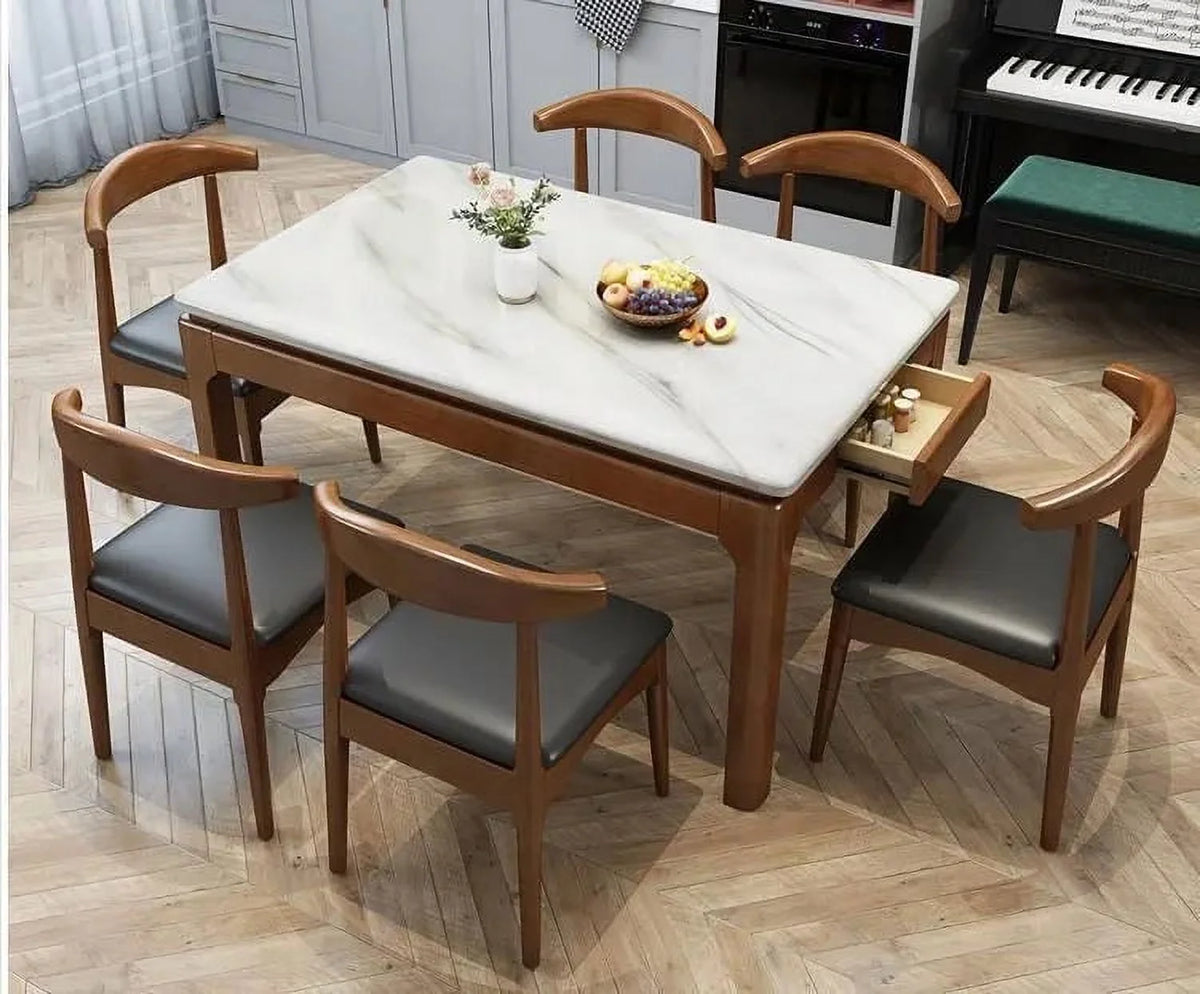 Wooden Marble Dining Table and Chairs Set Q54576