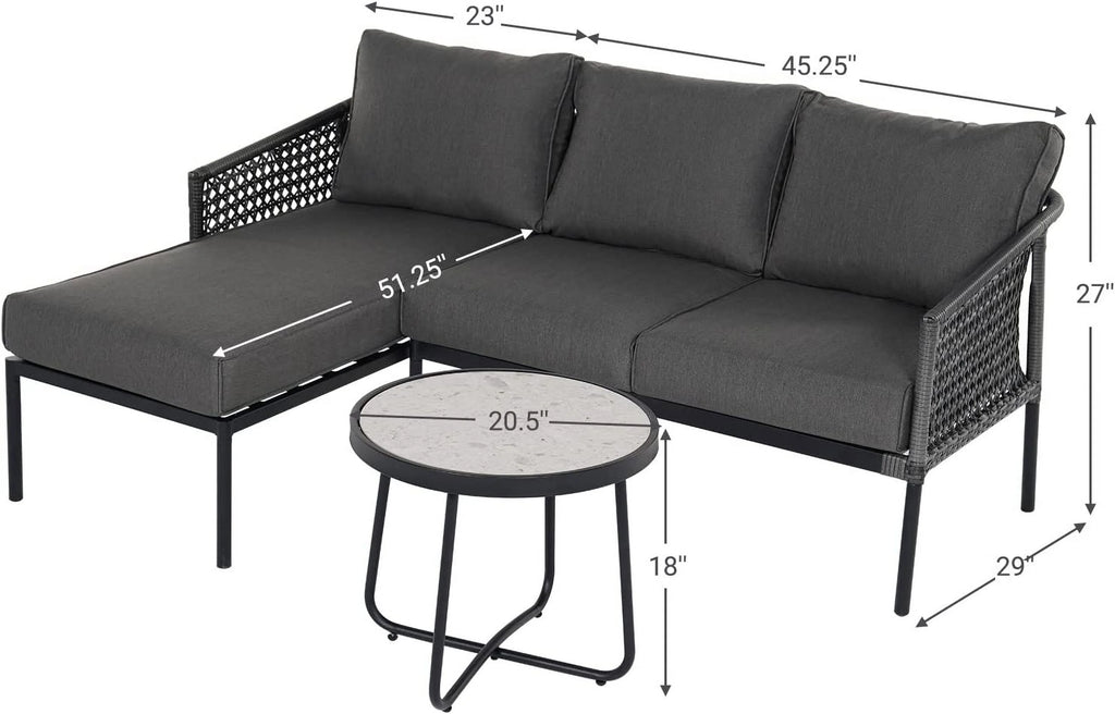 3-Piece All-Weather Wicker Sectional Sofa Set with Cushions J54599
