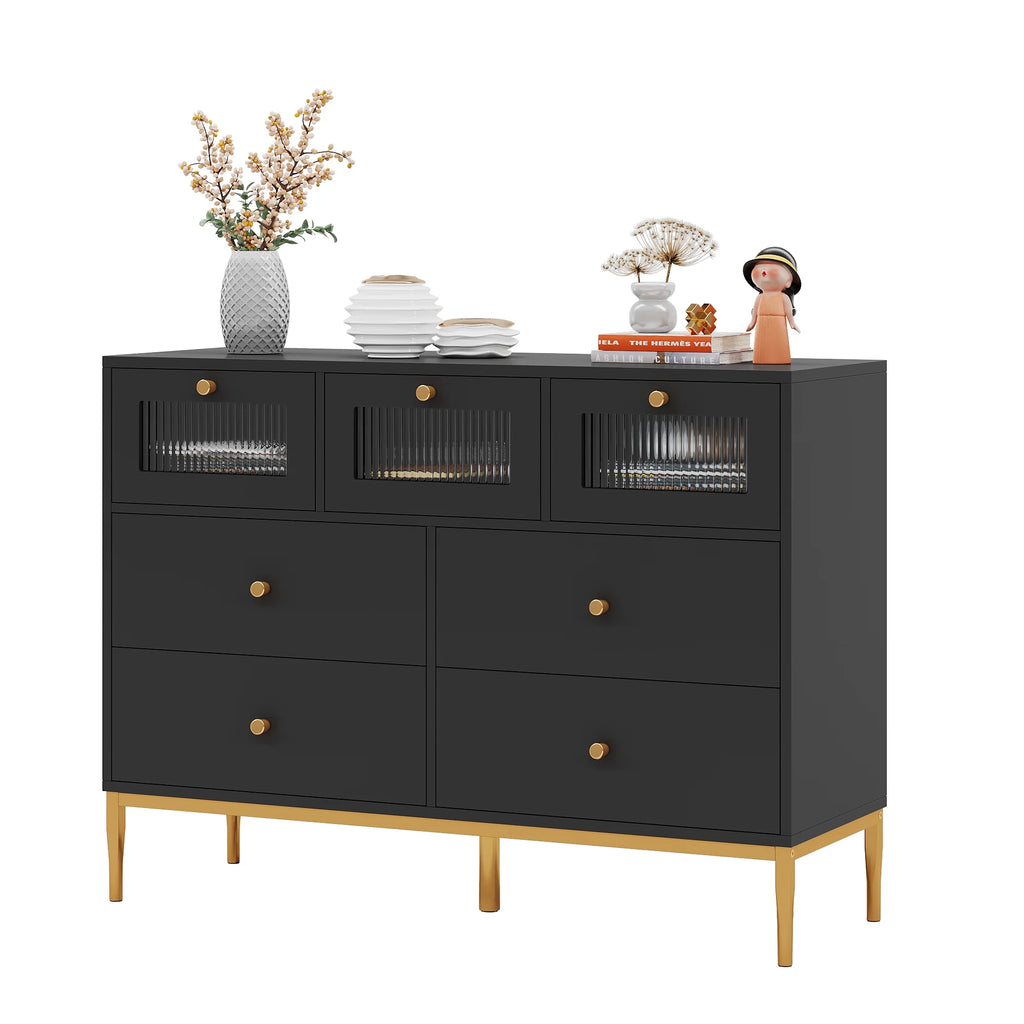 White 7 Drawer Glass Dresser P88622