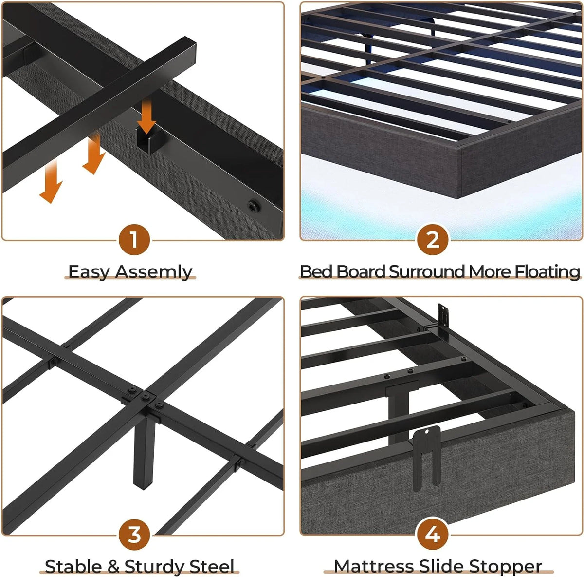 King Size LED Metal Platform Bed Frame T525165