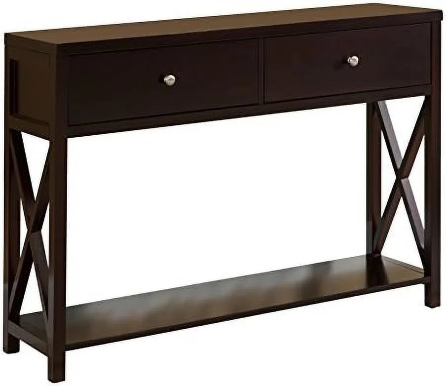 Cherry Console Sofa Entryway Table with Storage Shelf & Drawers C53942