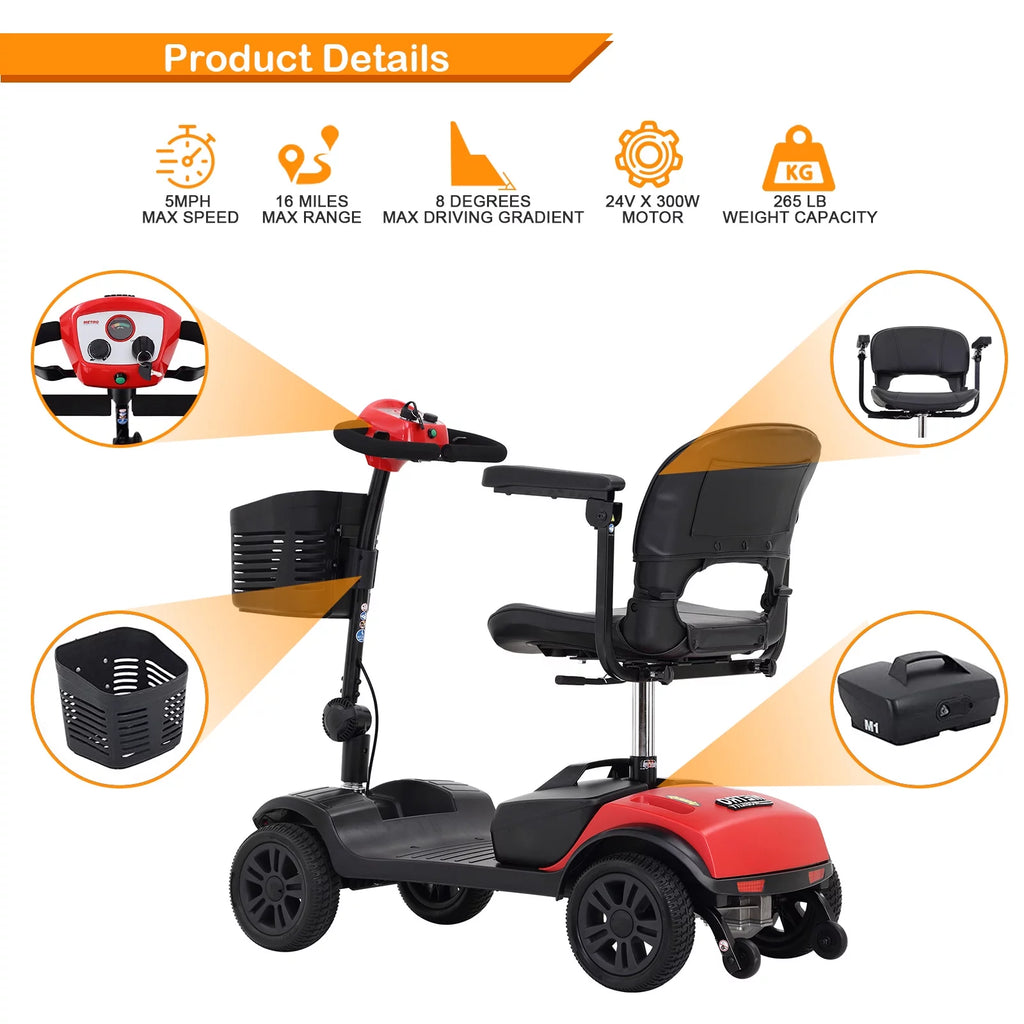 Blue 4 Wheels Folding Mobility Scooter U6307