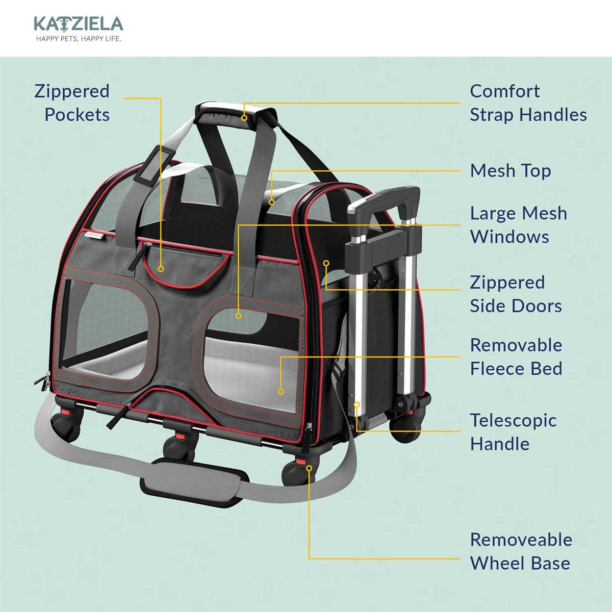 Pet Carrier with Removable Wheels and Double Telescopic Handle B548