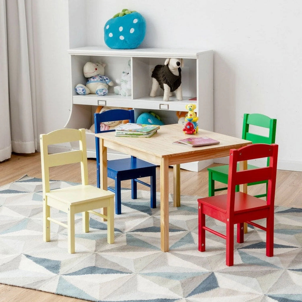 Kids 5 Pieces Wooden Table and Chair Set W47932