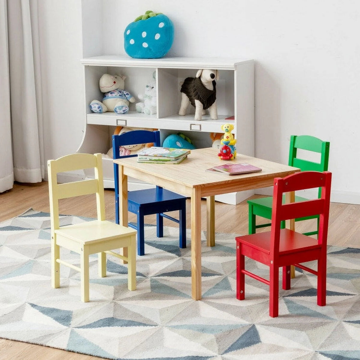 Kids 5 Pieces Wooden Table and Chair Set W47932